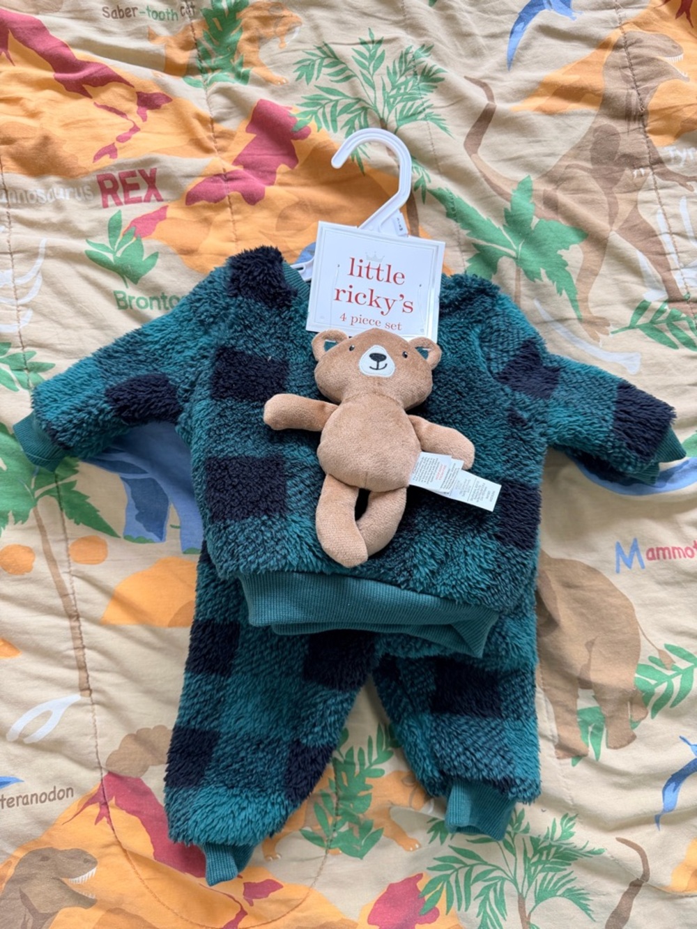 Little Ricky's Plush Bear Sherpa Set in Teal and Black